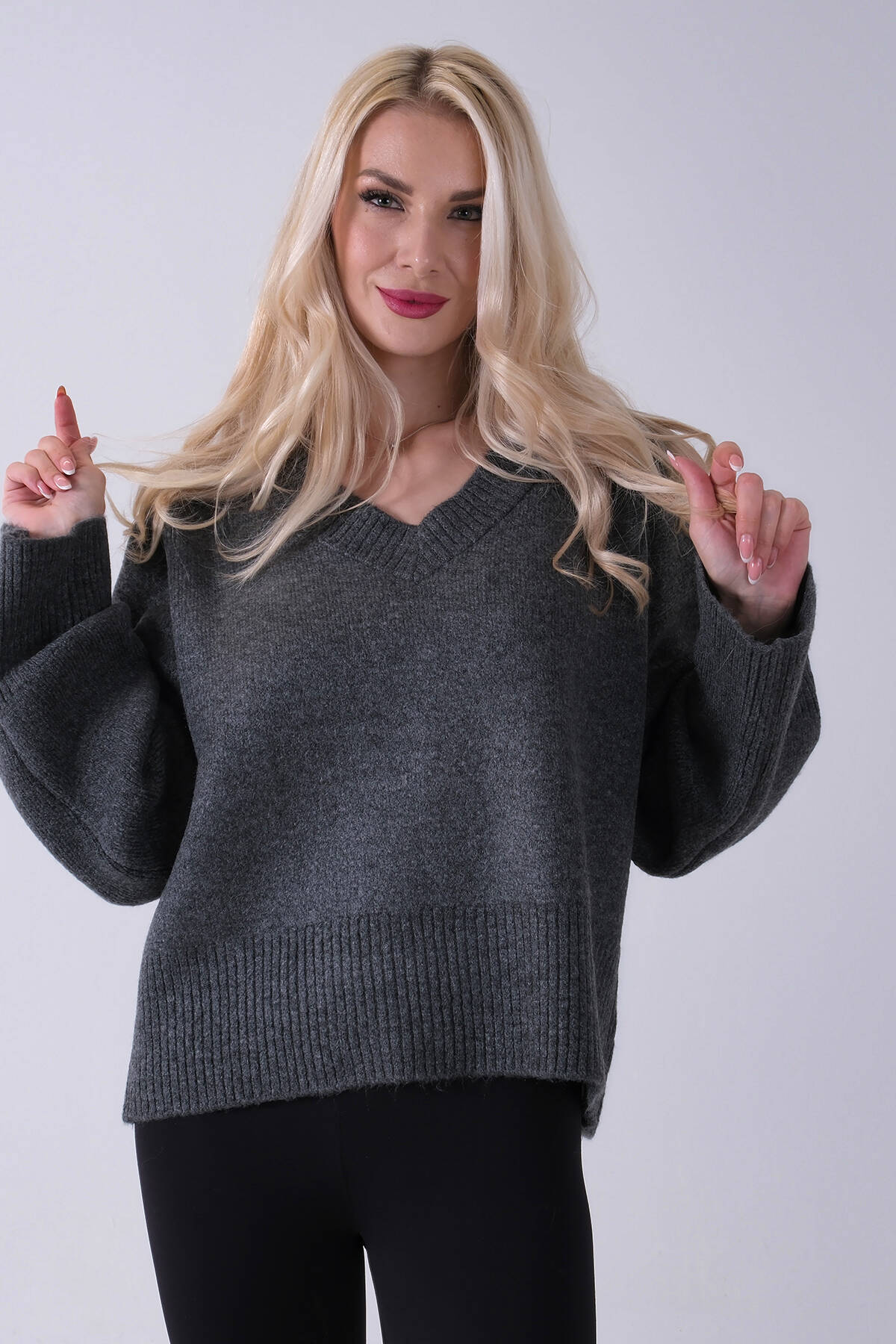 Antrasit V Yaka Beli Lastikli Triko Kazak 46892623.315 - Ardanewline