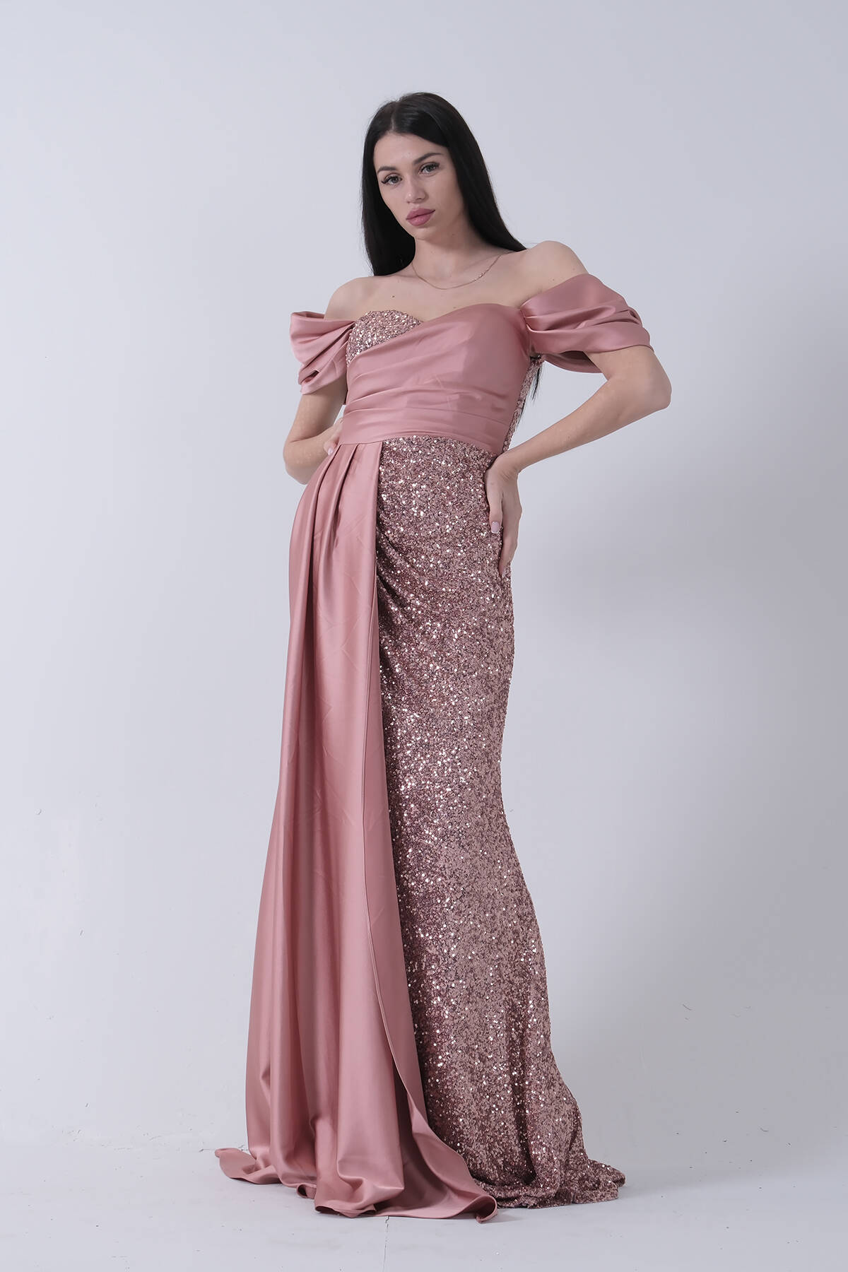 Bakır Pul Payet Detaylı Yırtmaçlı Abiye 9705321.231 - Ardanewline