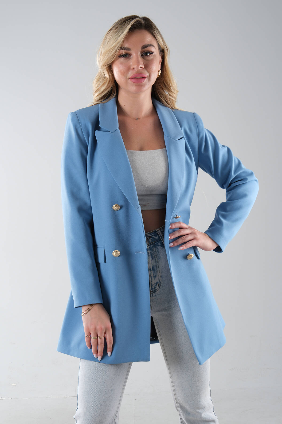 Bebe Mavi Astarlı Düğme Kapamalı Blazer Ceket 0105123.449 - Ardanewline (1)