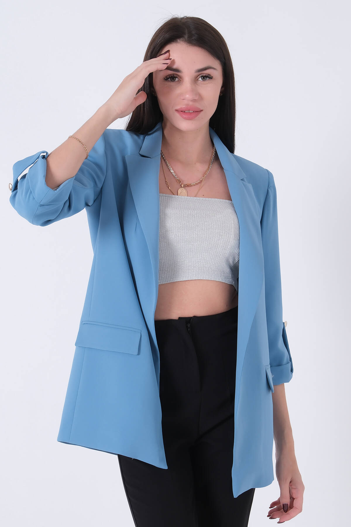 Bebe Mavi Astarlı Kolları Düğme Toparlamalı Ceket 0105136.449 - Ardanewline (1)