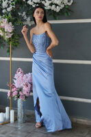 Bebe Mavi Göğüs Pul ve Taşlı Saten Abiye 9705294.449 - 7