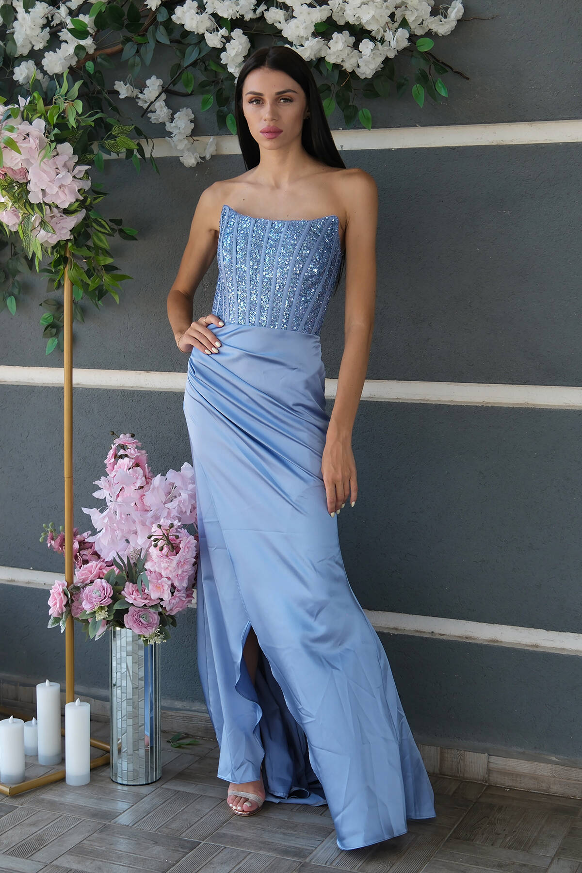 Bebe Mavi Göğüs Pul ve Taşlı Saten Abiye 9705294.449 - Ardanewline (1)