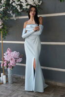 Bebe Mavi Göğüs Taş İşleme Detaylı Drapeli Abiye 9705446.449 - 1
