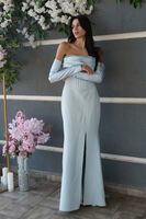 Bebe Mavi Göğüs Taş İşleme Detaylı Drapeli Abiye 9705446.449 - 2