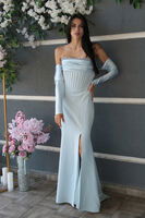 Bebe Mavi Göğüs Taş İşleme Detaylı Drapeli Abiye 9705446.449 - 3