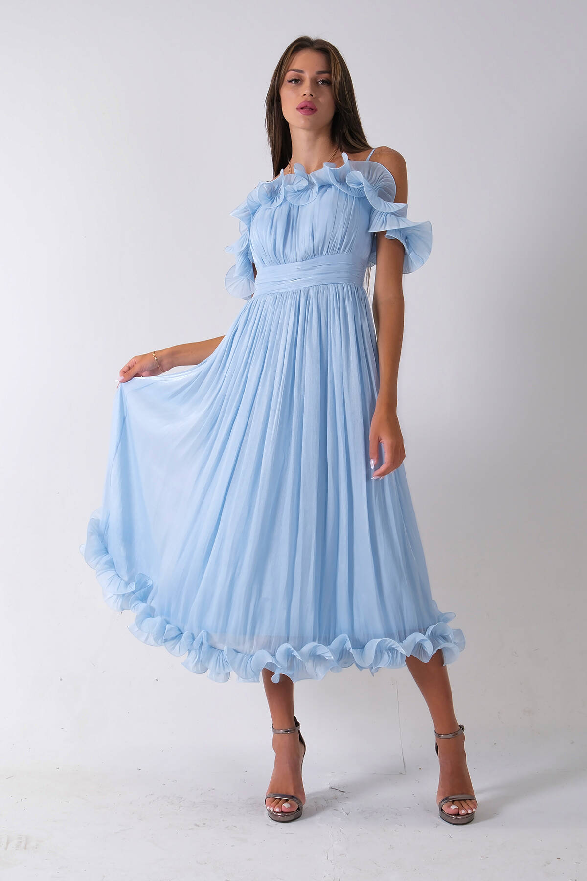 Bebe Mavi Göğüs Ve Etek Ucu Çiçek Detaylı Abiye Elbise 9705622.449 - Ardanewline