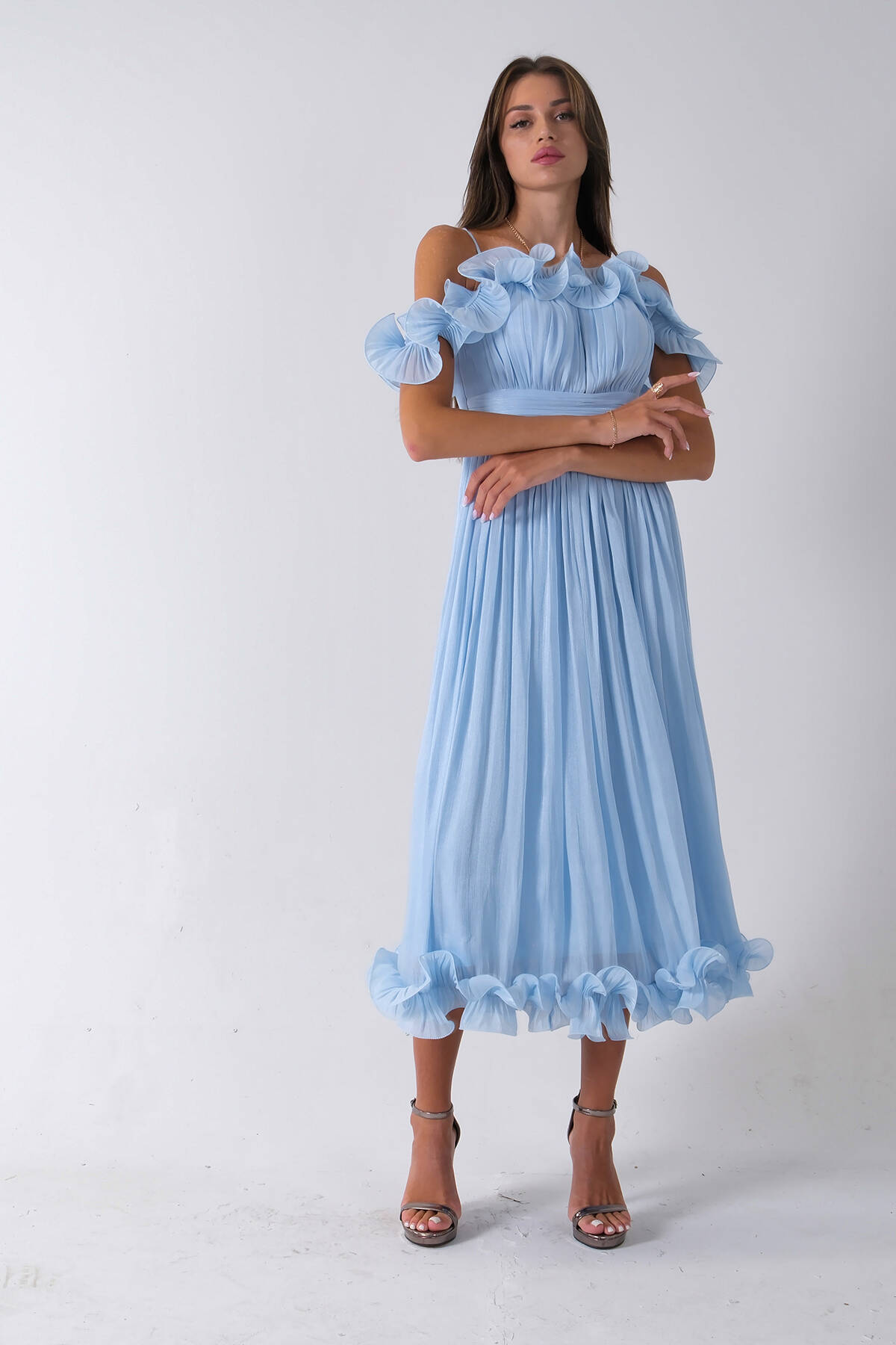 Bebe Mavi Göğüs Ve Etek Ucu Çiçek Detaylı Abiye Elbise 9705622.449 - Ardanewline (1)