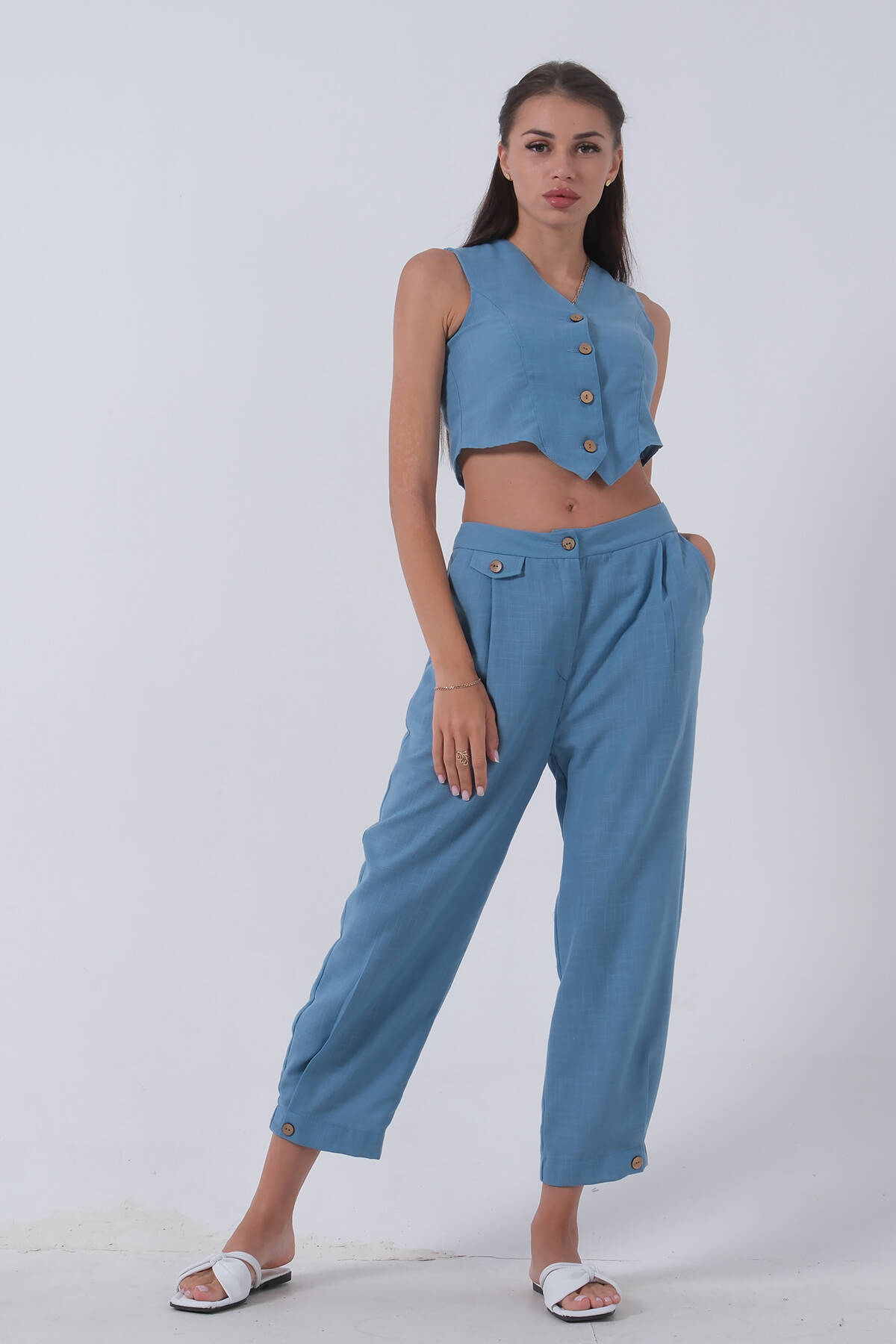 Bebe Mavi Keten Yelekli Takım 0106321.449 - Ardanewline (1)