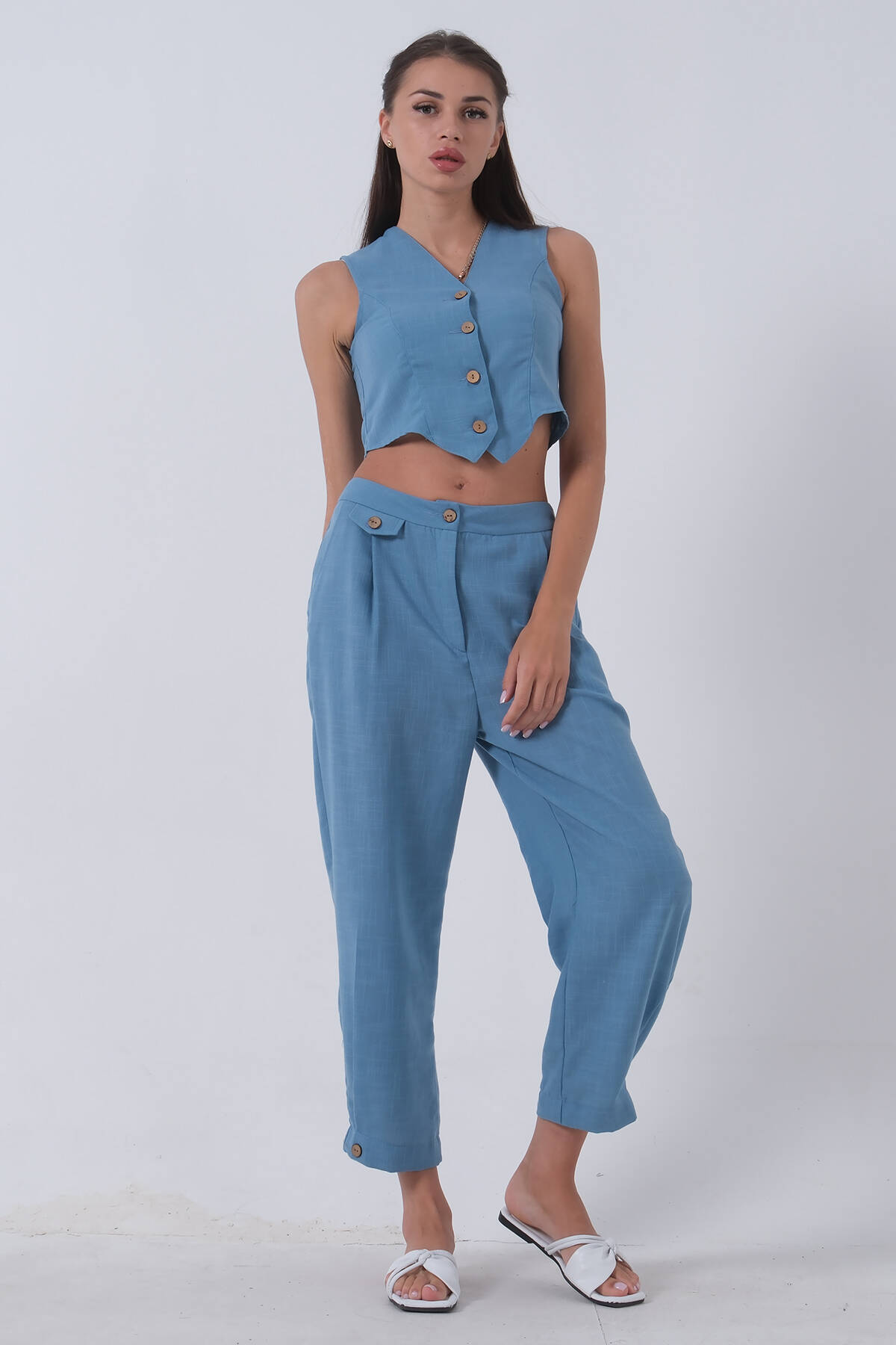 Bebe Mavi Keten Yelekli Takım 0106321.449 - Ardanewline