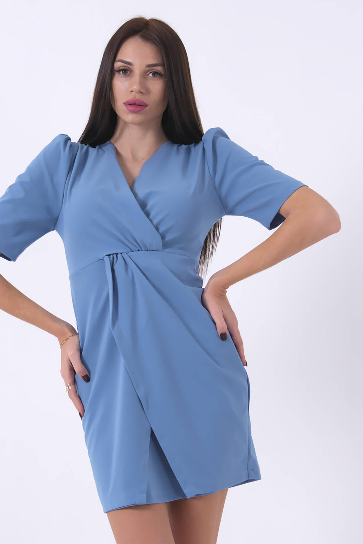 Bebe Mavi Kuvaze Yaka Önü Çapraz Detaylı Elbise 0104023.449 - Ardanewline