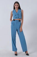 Bebe Mavi Likralı Krep Kumaş Yelekli Pantolon Takım 0106323.449 - 1