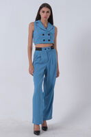 Bebe Mavi Likralı Krep Kumaş Yelekli Pantolon Takım 0106323.449 - 2