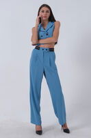 Bebe Mavi Likralı Krep Kumaş Yelekli Pantolon Takım 0106323.449 - 3