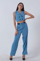 Bebe Mavi Likralı Krep Kumaş Yelekli Pantolon Takım 0106323.449 - 4