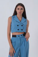 Bebe Mavi Likralı Krep Kumaş Yelekli Pantolon Takım 0106323.449 - 7