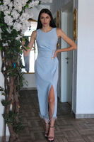 Bebe Mavi Önü Taş Detaylı Yırtmaçlı Tüy Detaylı Abiye 9705402.449 - 2
