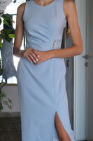 Bebe Mavi Önü Taş Detaylı Yırtmaçlı Tüy Detaylı Abiye 9705402.449 - 7