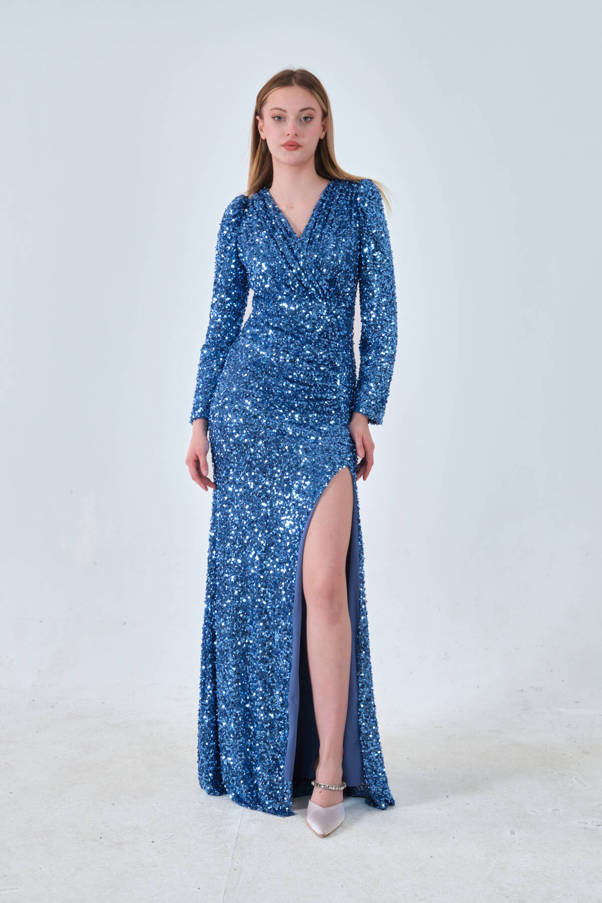 Bebe Mavi Pul Payetli Drapeli Önü Yırtmaçlı Abiye 9705393.449 - Ardanewline (1)