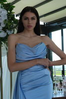 Bebe Mavi Straplez Drape Detaylı Yırtmaçlı Saten Kumaş Abiye Elbise 1607209.449 - 8