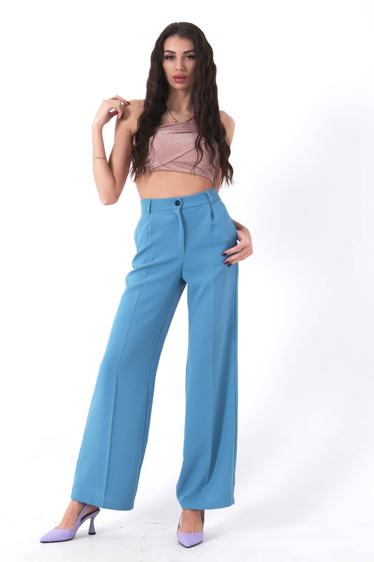 Bebe Mavi Yüksek Bel Pileli Palazzo Pantolon 0102066.449 - Ardanewline