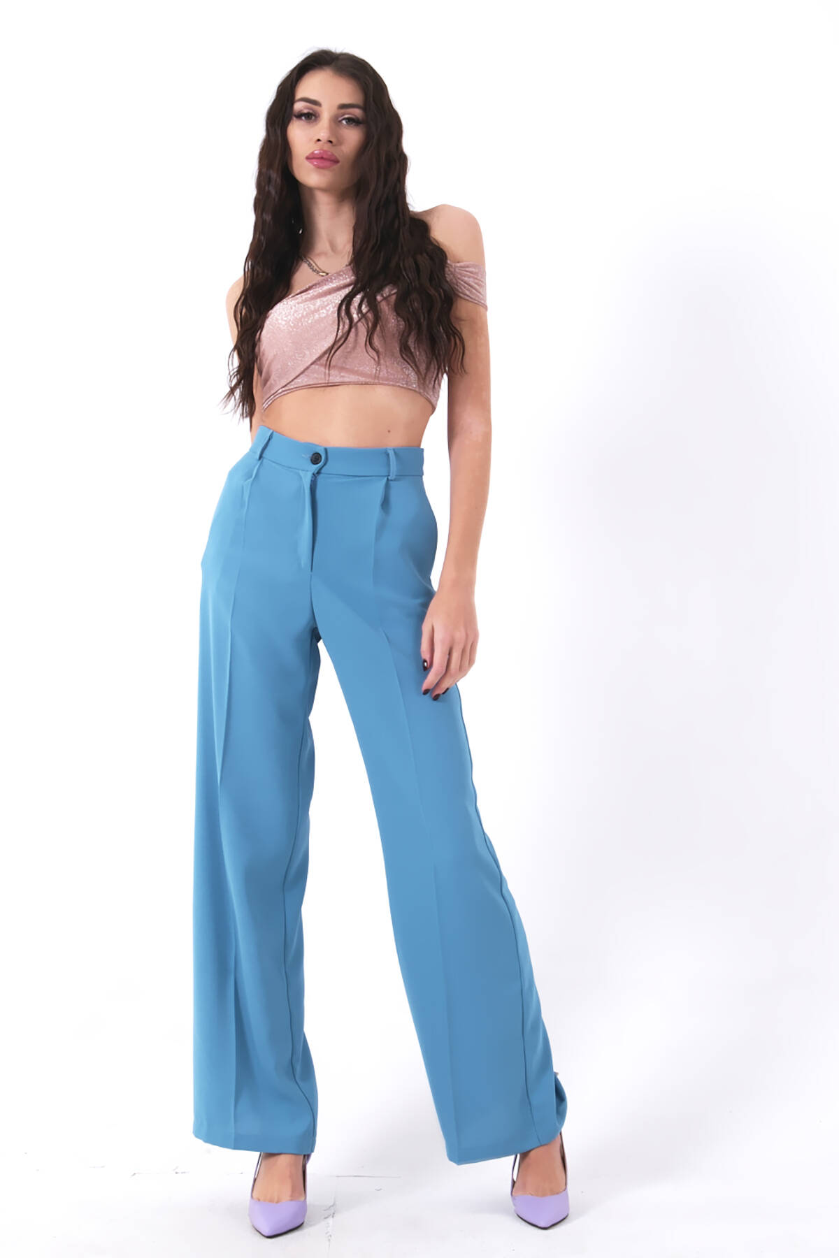 Bebe Mavi Yüksek Bel Pileli Palazzo Pantolon 0102066.449 - Ardanewline (1)
