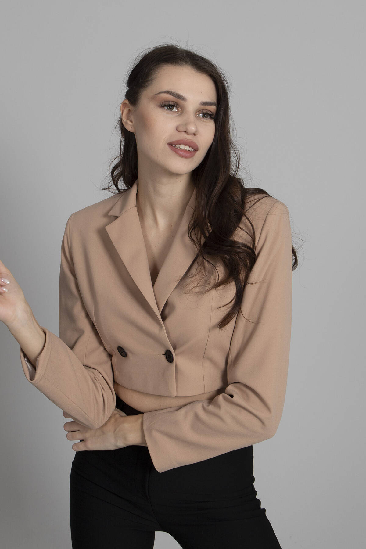 Bej Astarlı Crop Blazer Ceket 0105118.55 - Ardanewline (1)