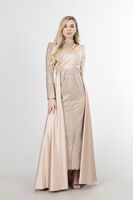 Bej Drape Ve Kuyruk Detaylı Simli Abiye Elbise 6502422.55 - 1