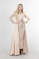 Bej Drape Ve Kuyruk Detaylı Simli Abiye Elbise 6502422.55 - 2