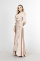 Bej Drape Ve Kuyruk Detaylı Simli Abiye Elbise 6502422.55 - 3