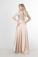 Bej Drape Ve Kuyruk Detaylı Simli Abiye Elbise 6502422.55 - 6