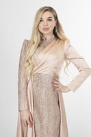 Bej Drape Ve Kuyruk Detaylı Simli Abiye Elbise 6502422.55 - 7
