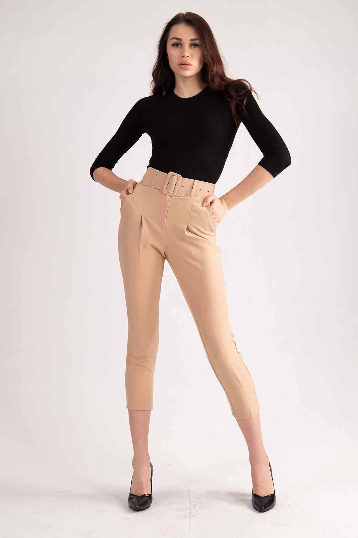 Bej Geniş Kemerli Bilek Paça Klasik Pantolon 0303553.55 - Ardanewline