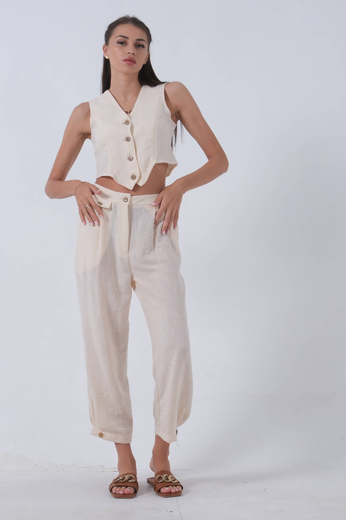 Bej Keten Yelekli Takım 0106321.55 - Ardanewline (1)