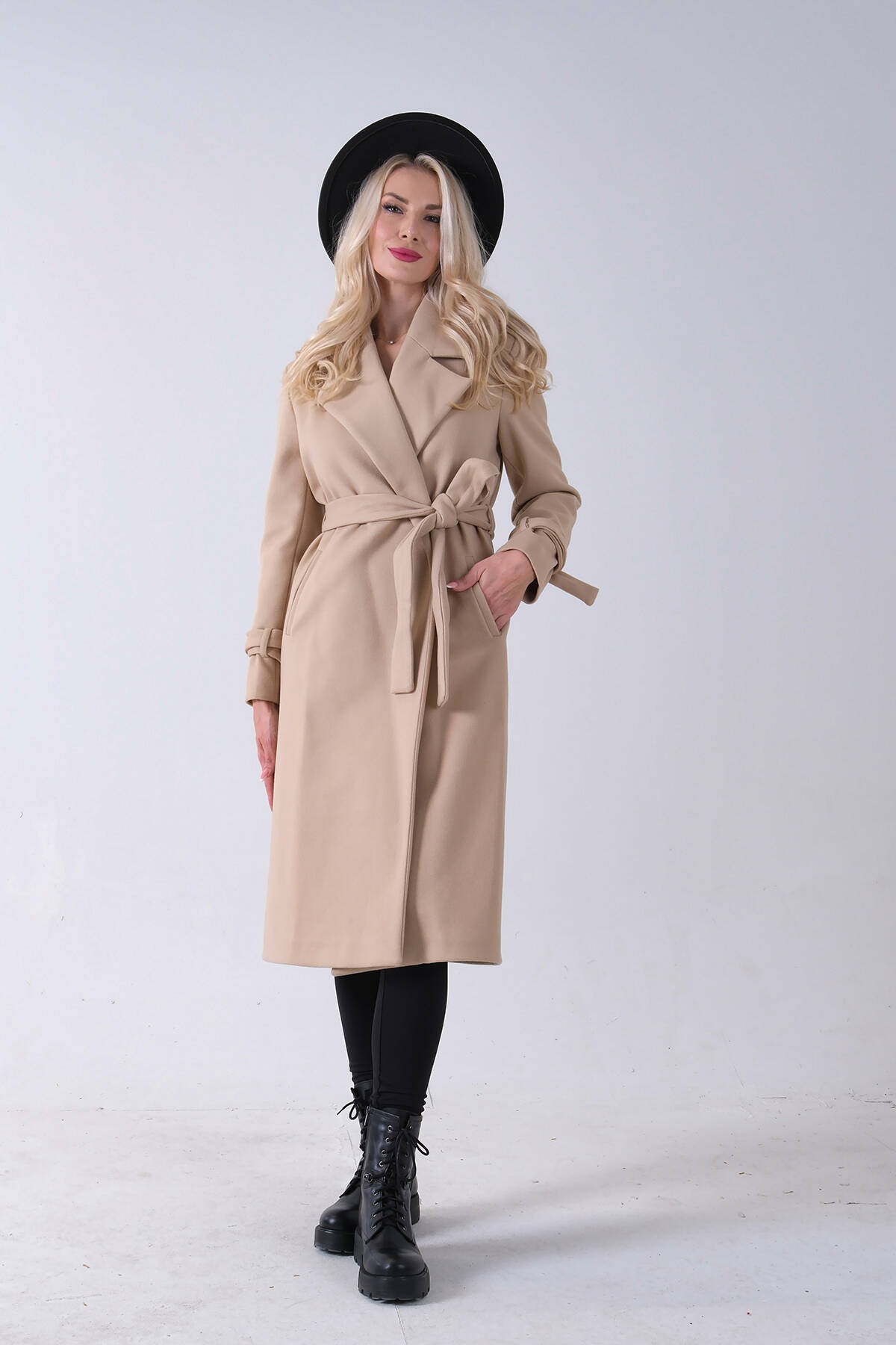 Bej Kol Bağlamalı Seyyar Kuşaklı Uzun Kaşe Kaban 41630051.55 - Ardanewline (1)