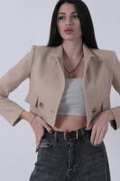 Bej Kruvaze Yaka Kaşe Crop Astarlı Blazer Ceket 0105125.55 - 2