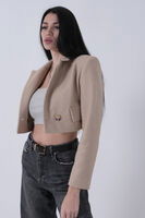 Bej Kruvaze Yaka Kaşe Crop Astarlı Blazer Ceket 0105125.55 - 6
