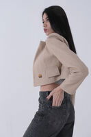 Bej Kruvaze Yaka Kaşe Crop Astarlı Blazer Ceket 0105125.55 - 7