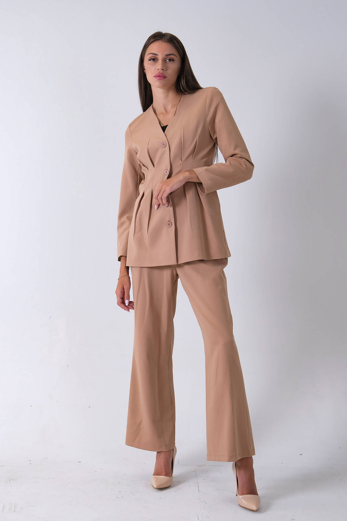 Bej Önü 4 Düğme Kapamalı Pantolonlu Takım 4592261.55 - Ardanewline