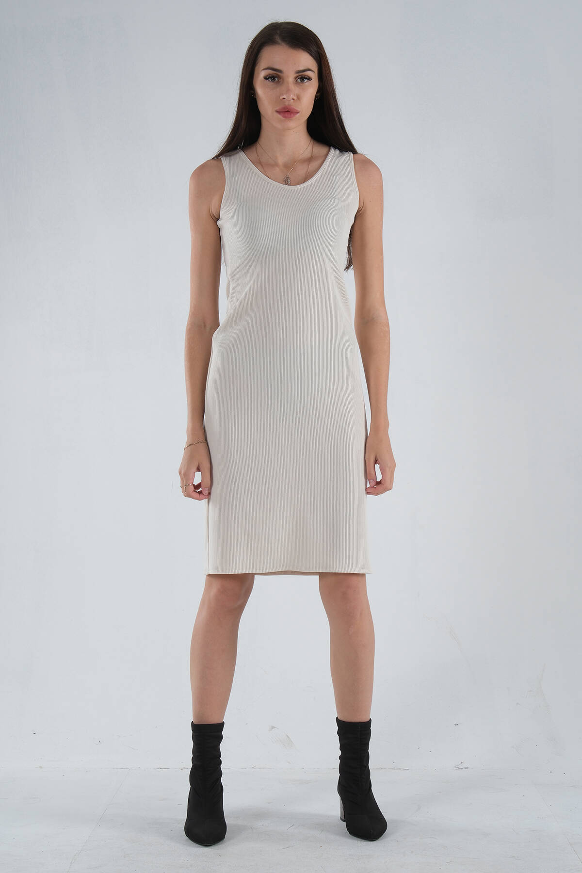 Bej Örme Kolsuz Triko Elbise 0104029.55 - Ardanewline