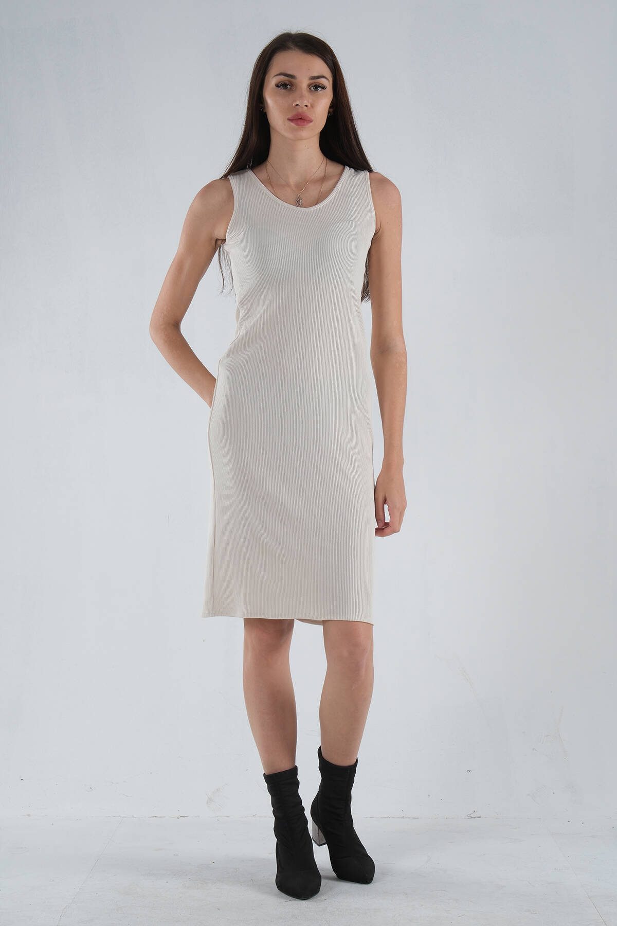 Bej Örme Kolsuz Triko Elbise 0104029.55 - Ardanewline (1)