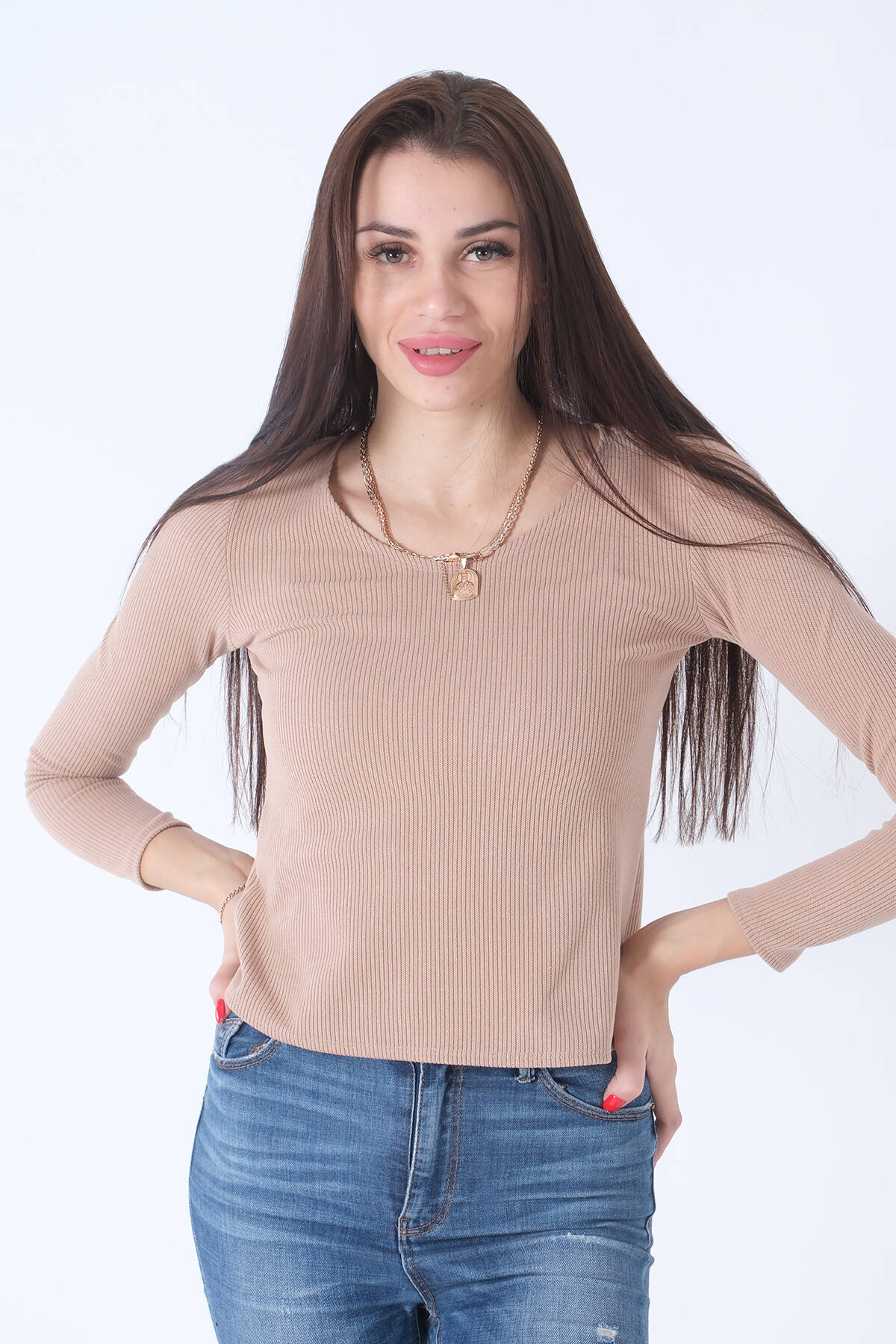 Bej Örme V Yaka Kazak 0103012.55 - Ardanewline (1)