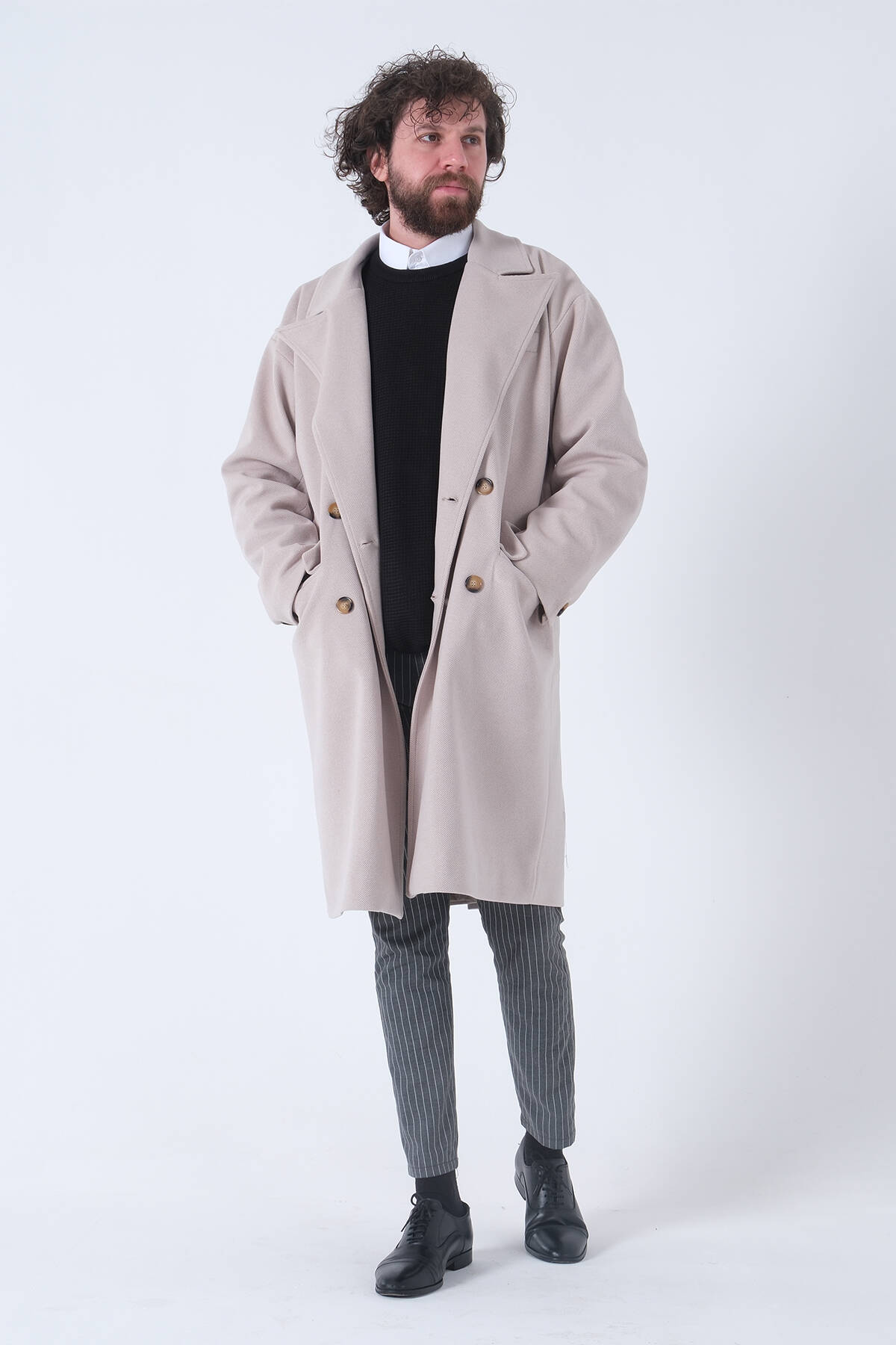 Bej Oversize Erkek Yaka Kaşe Kaban 01015002.55 - Ardanewline (1)