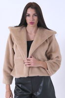 Bej Peluş Şal Yaka Kapamasız Ceket 0105139.55 - 4