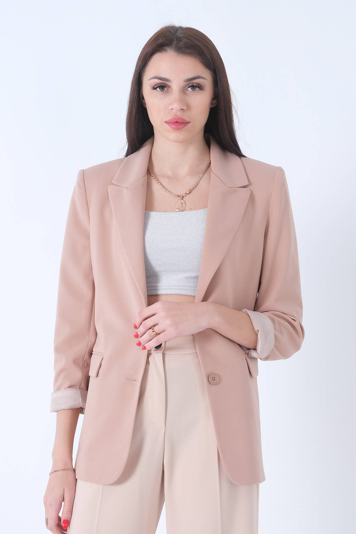 Bej Vatkalı Astarlı Blazer Ceket 0105110.55