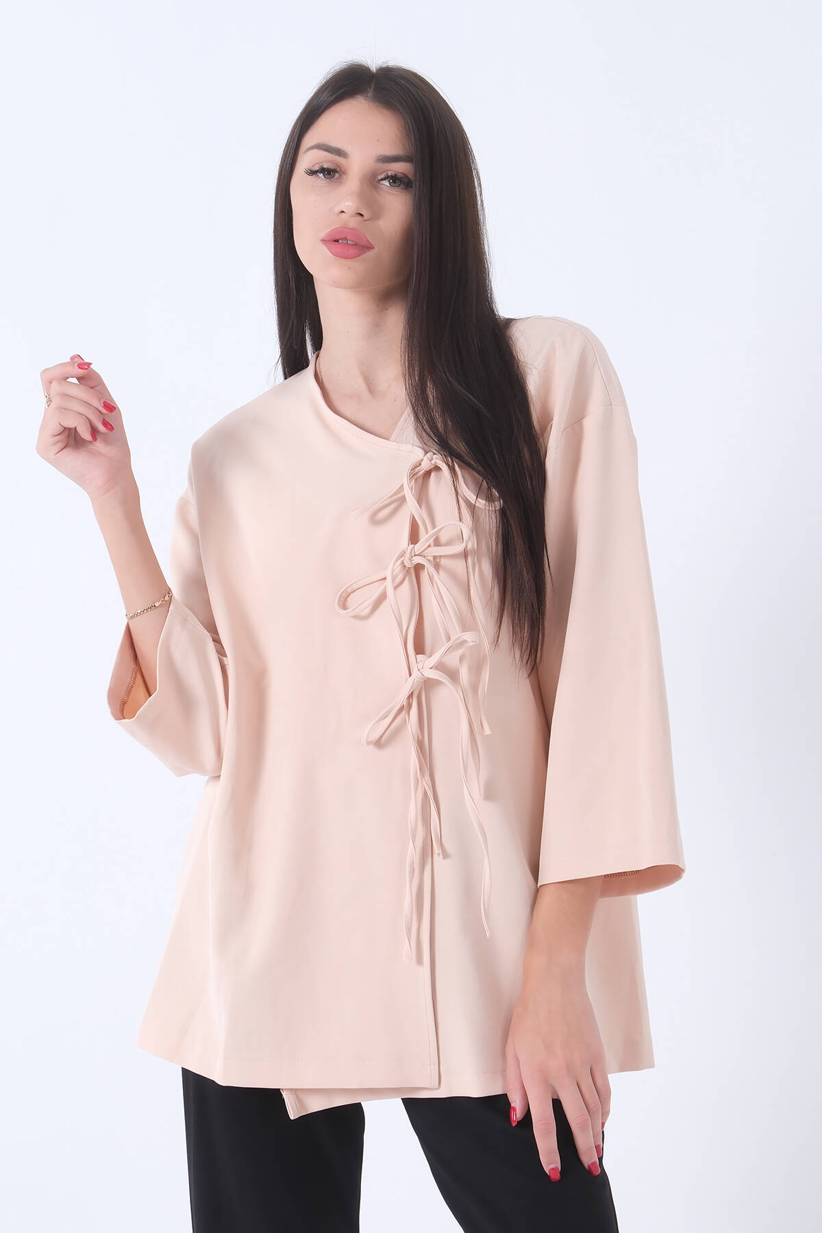 Bej Yandan Bağlamalı Double Kumaş Ceket 31050707.55 - Ardanewline (1)