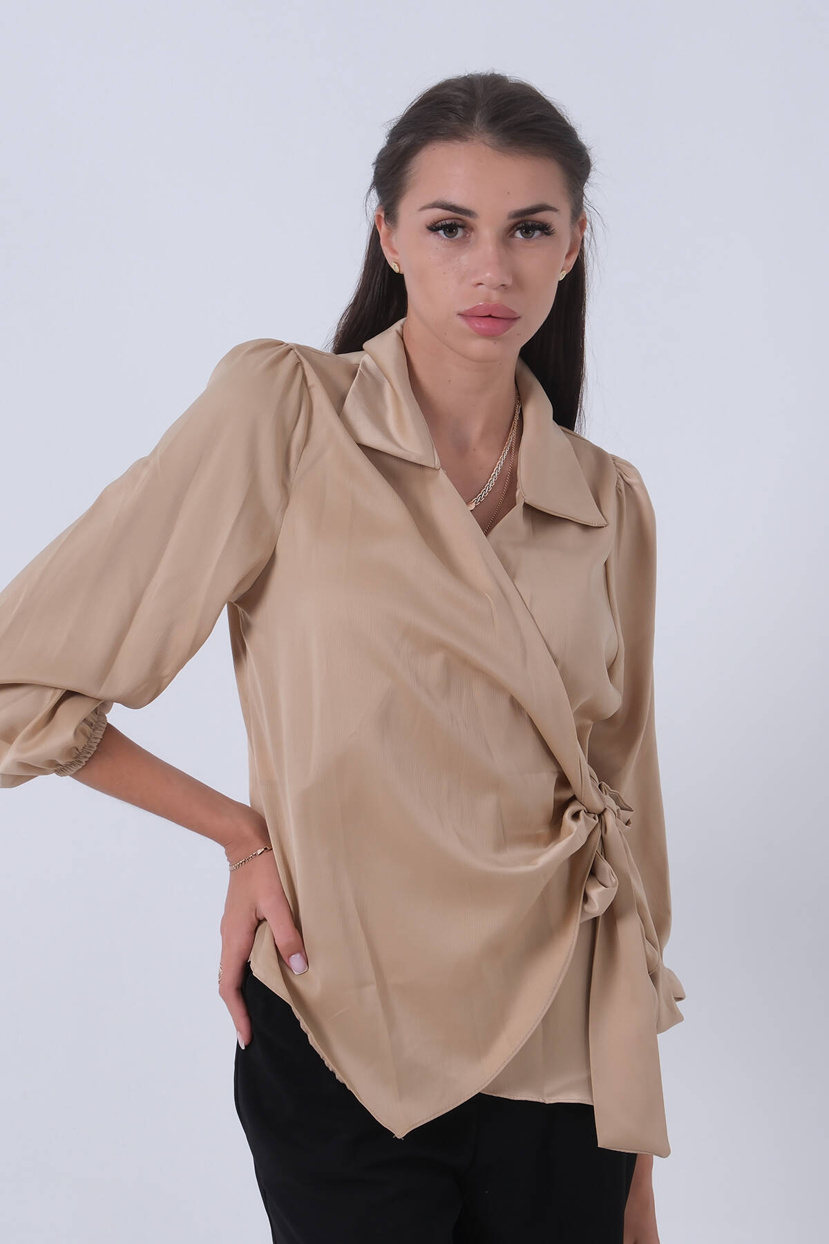 Bej Yandan Bağlamalı Şifon Bluz 41620062.55 - Ardanewline (1)