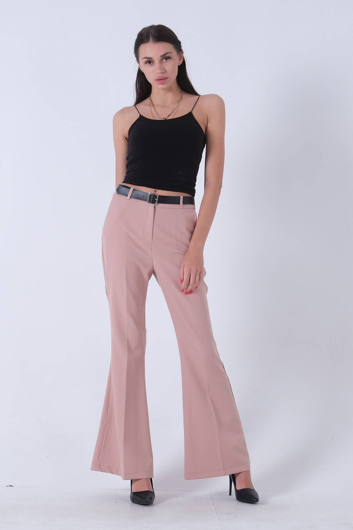 Bej Yüksek Bel İspanyol Paça Pantolon 0303891.55 - Ardanewline