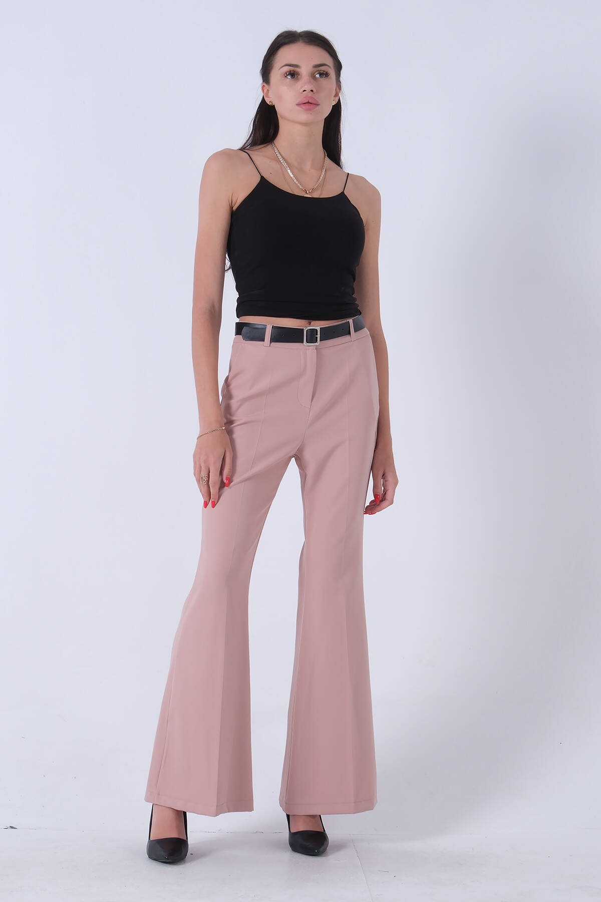 Bej Yüksek Bel İspanyol Paça Pantolon 0303891.55 - Ardanewline (1)