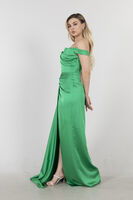Benetton Drape Detaylı Beden Parçalı Yırtmaçlı Saten Abiye Elbise 1302007.435 - 4