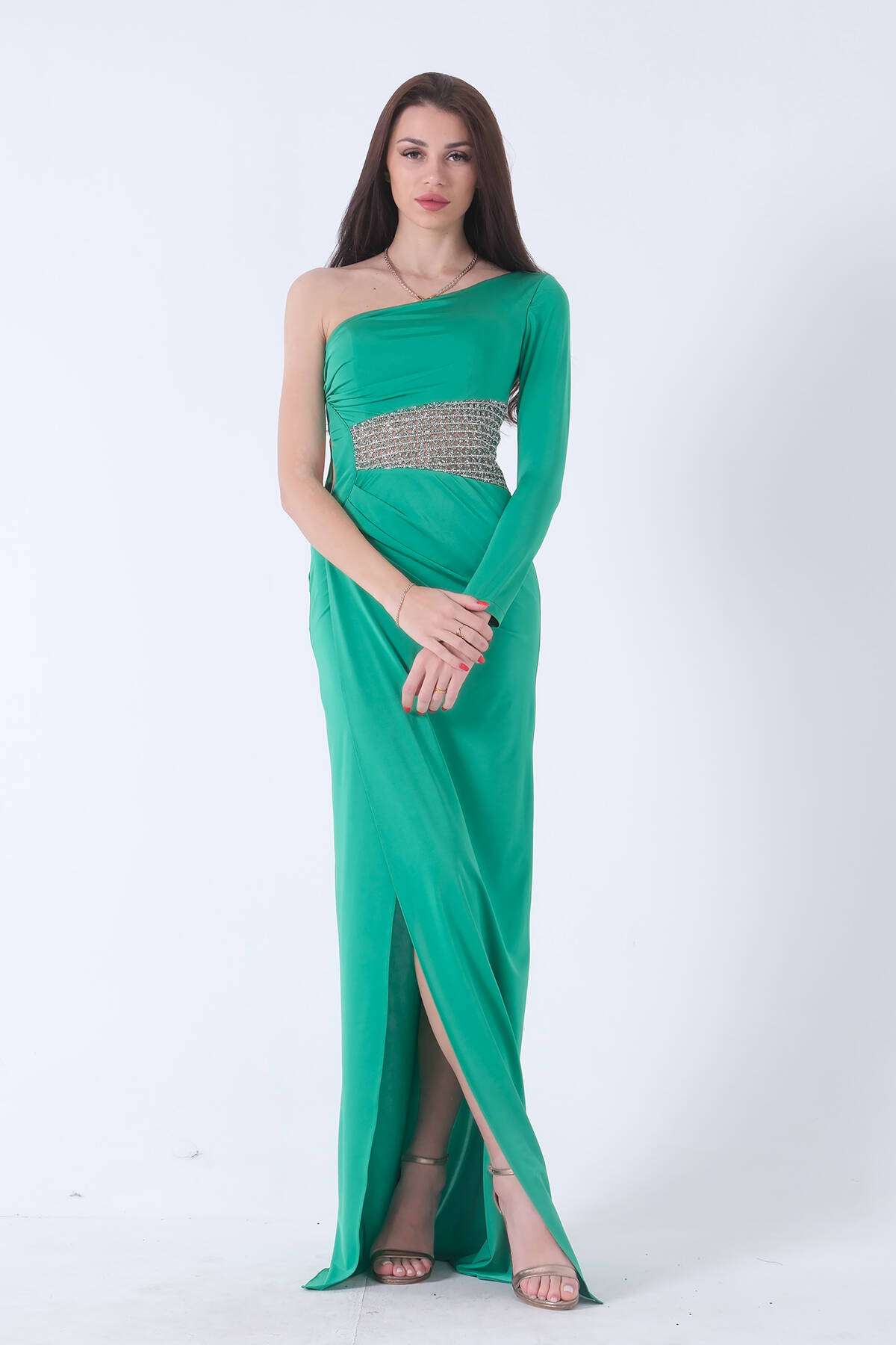 Benetton Tek Kol Yırtmaçlı Bel Dekolteli Balık Abiye Elbise 1302045.435 - Ardanewline